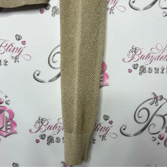 MOTH sparkly gold cardigan glitter button up crochet knitted cute  Anthropologie - Picture 6 of 12